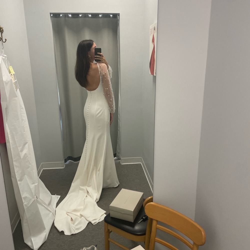 Wedding Dress with Sheer Pearl Sleeves - Picture 3 of 3